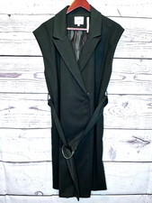 J.o.a Women's Dark Green Collared Sleeveless Belted Long Coat Sz M
