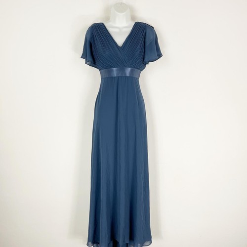 ,, Glamorous dusky blue pleated bust maxi evening dress size 12