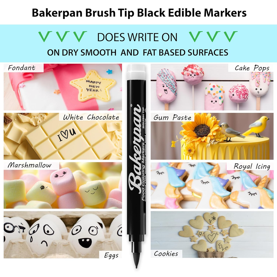 Food Coloring Markers, Brush Tip Black Edible Markers for Writing on