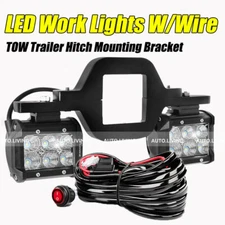 Trailer Tow Hitch Mount Bracket + 4" Flood LED Work Light Reverse Offroad Truck