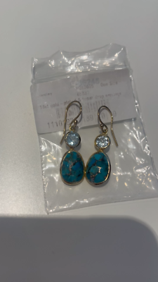 Liv Oliver 18K Gold Blue Topaz Turquoise Drop Earrings UK
