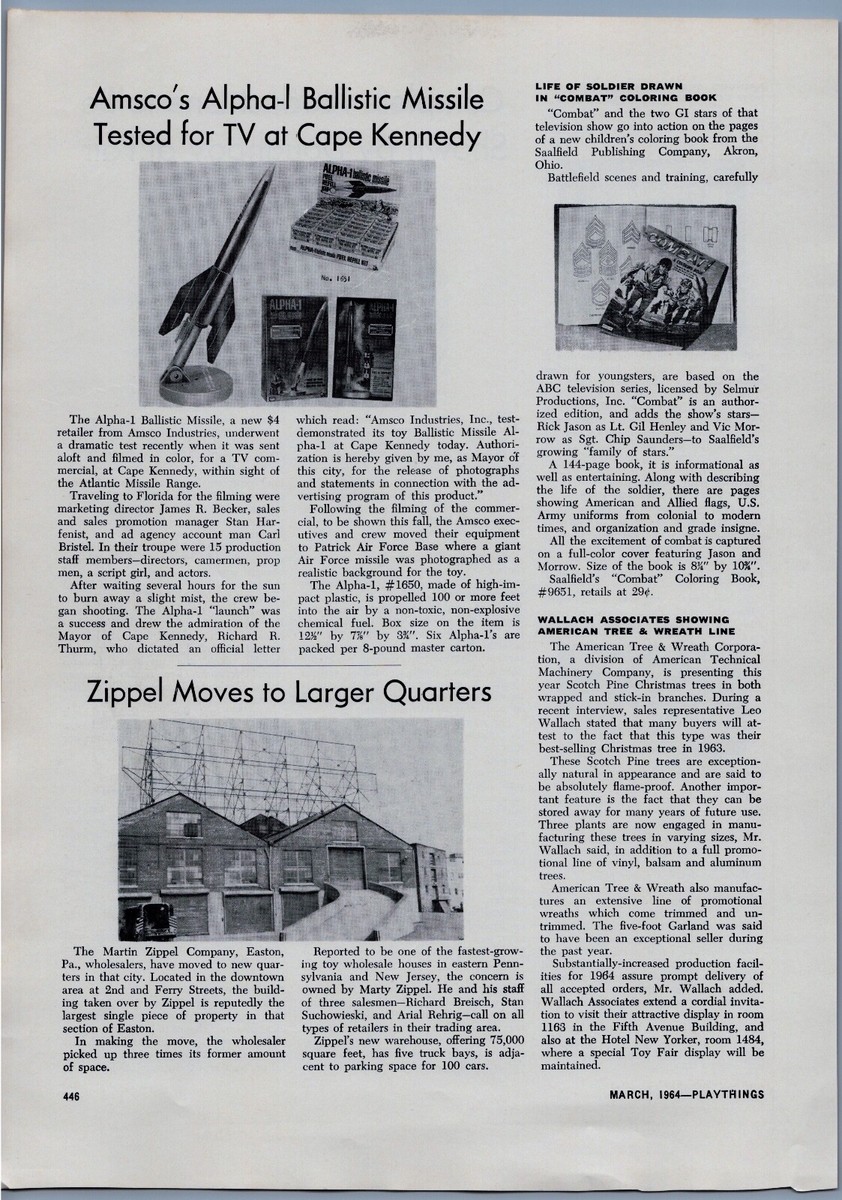 1964 Vintage Toy Article - Amsco Alpha 1 Ballistic Missile Model