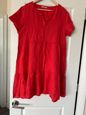 Francesca Bettini /red Linen women dress/ regular fit/ size L