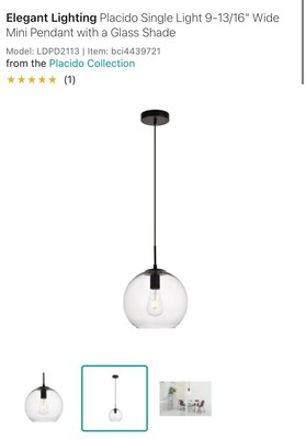 Elegant Lighting LDPD2113 Placido 1 Light 9-13/16''W Mini Pendant - Black