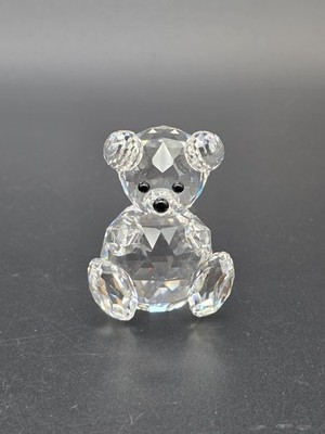 VTG Swarovski Sitting Faceted Teddy Bear Crystal Glass Figurine Black Eyes Nose 