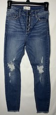 Cello Women's Distressed Blue Stretch Denim Skinny 5-Pocket Button Jeans size 3