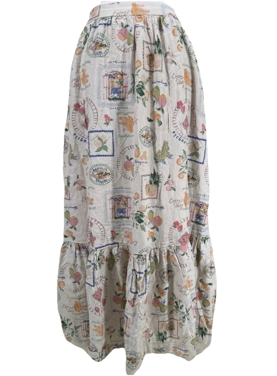Abercrombie Linen Blend Tiered Maxi Fruit Skirt S Cottage Euro Summer Peasant