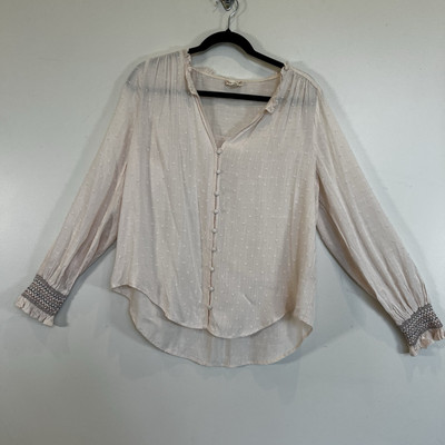 Hem & Thread NWOT Swiss Dot Ivory Rayon Button Front Blouse Elastic Cuff L