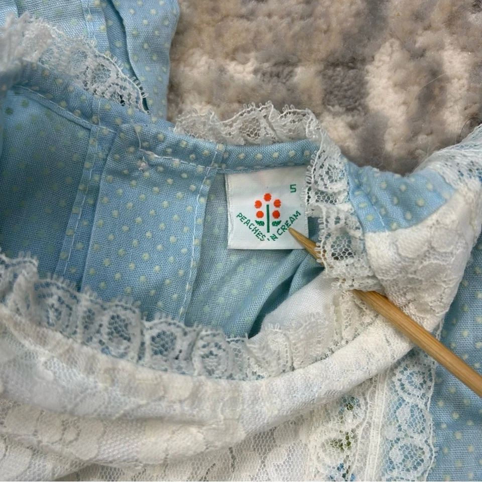 Vintage 1960’s Peaches N Cream Blue White Long Short Sleeve Dress Size 5 - Image 3 of 4