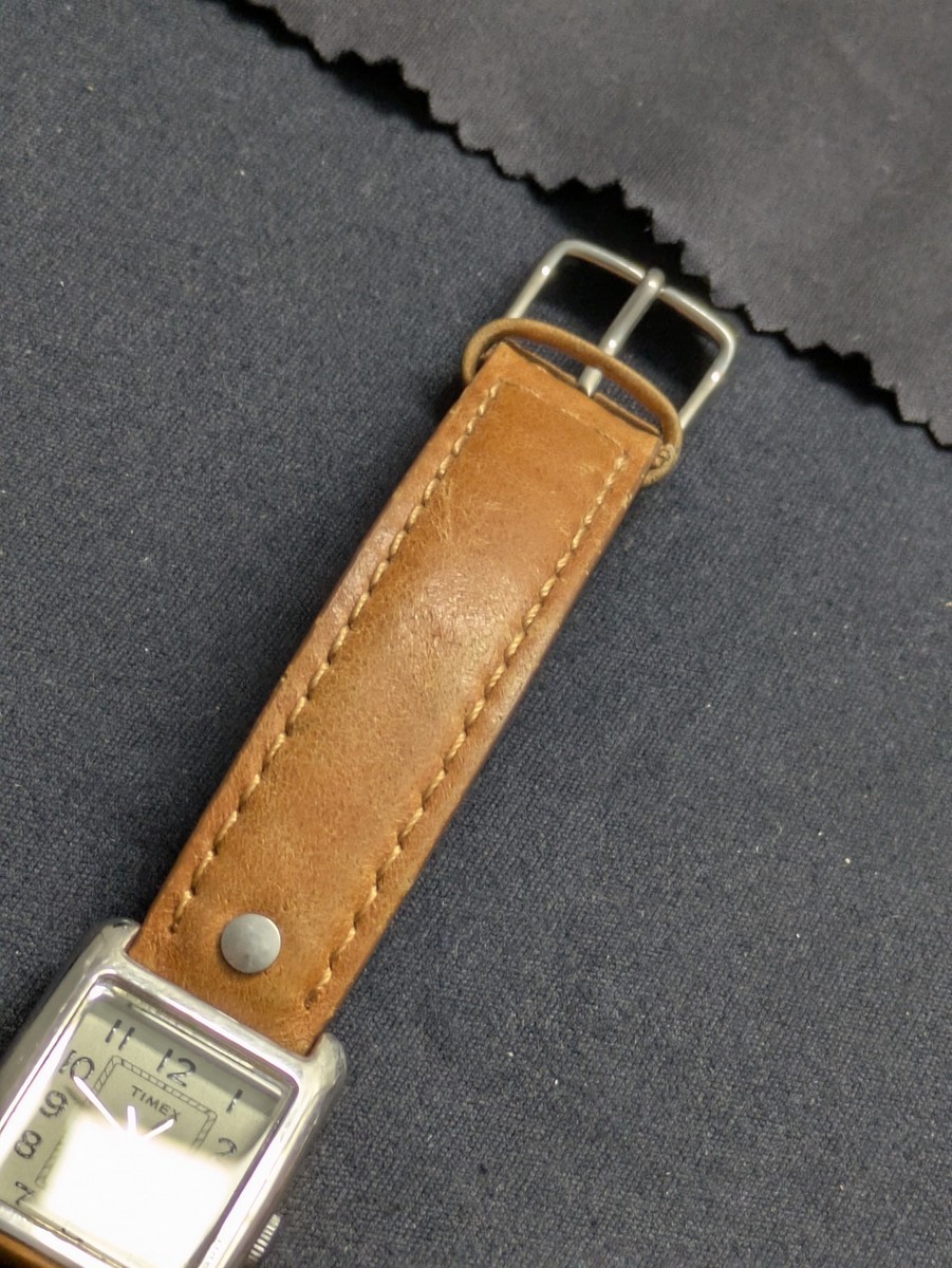 Timex Bristol Park T2N905 Women’s Tank Watch Silver Tone Tan Leather Watch Timex Women main image 4