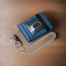 RFID Blocking Bifold Wallet Chain Leather Wallet with Elastic Closer Card Case