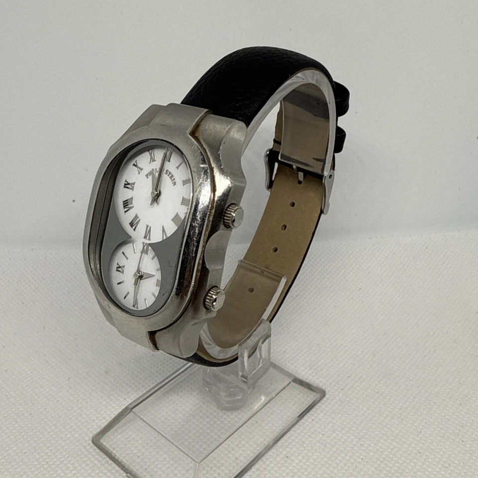 Reloj Philip Stein Teslar Doble Zona Horaria Acero Correa Cuero Negro Foto 2 de 4