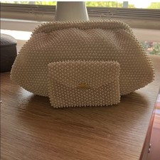 Corde Vintage White Beaded Clutch Evening Bag 1950s/60s With Coin Purse