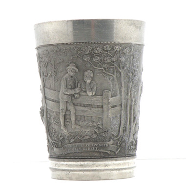 Vtg Anton Schreiner Nabburg Pewter Beaker Folk Bavarian Village Scene Cup 4.5''