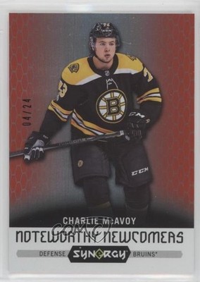 2017 Synergy Noteworthy Newcomers Red 4/24 Charlie McAvoy #NN-20 Rookie RC 5j8