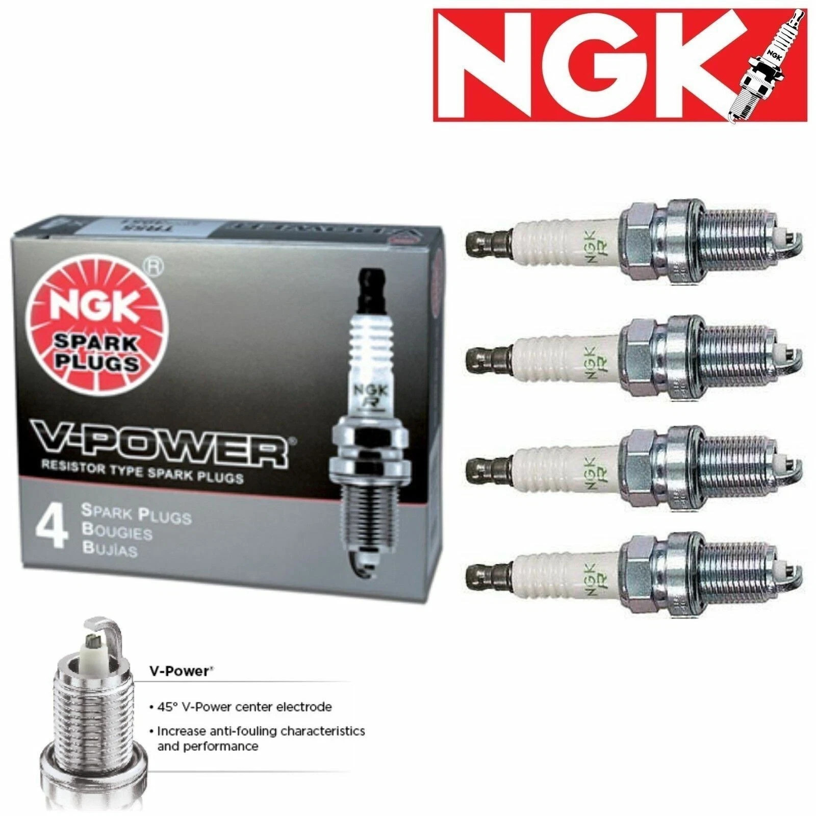 NGK 5791 BKR7E-11 V-Power Spark Plug - Set of 4