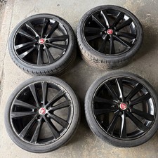 GENUINE JAGUAR F-PACE GLOSS BLACK 19” INCH 4x ALLOY WHEELS & GOOD TYRES