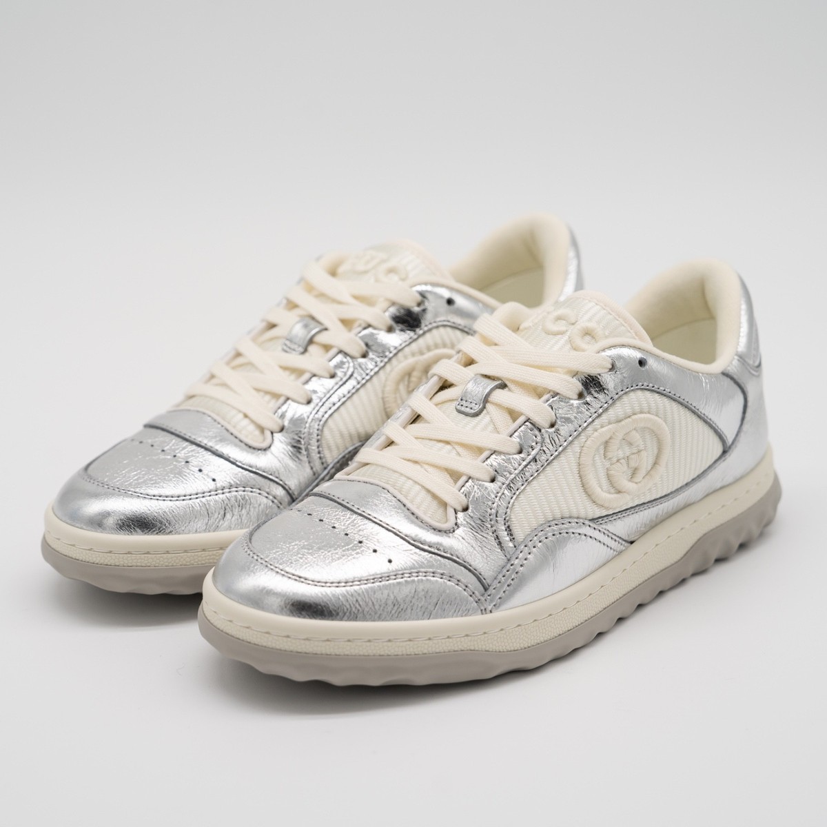 Size 36.5eu 6.5 US Gucci MAC80 Sneakers Metallic Silver Grey White