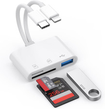 SD Card Reader for Iphone Ipad Mac, Lightning  USB-C Dual Connectors Memory Car