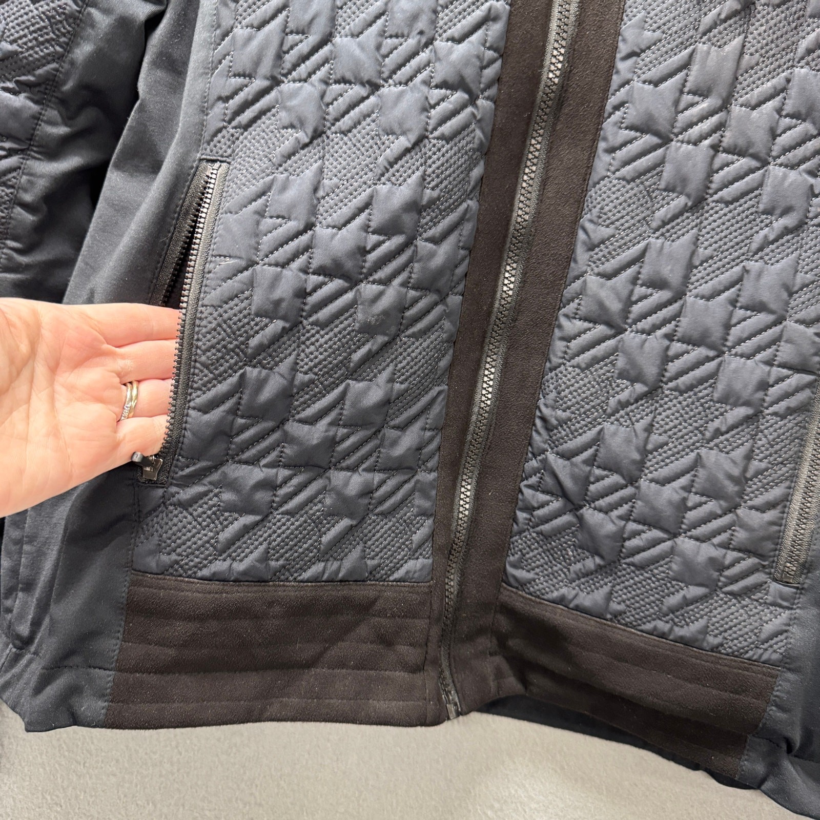 Kerrits Equestrian Jacket Womens Large Quilted Full Zip Faux Suede Details 