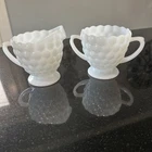 Vintage Anchor Hocking Bubble Pattern Milk Glass Creamer & Sugar Set