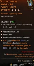Diablo 4 S9 Season 9 Boots 3GA 685 max life 352 Armor 15% to all elements