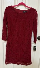 RN studio 3/4 sleeve dark red, burgundy short lace, party cocktail dress.