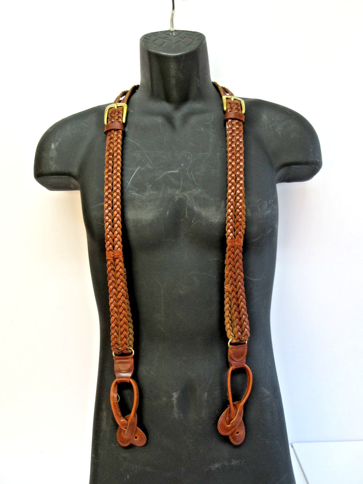 Braided Leather Double Strap Button Suspenders Br… - image 1