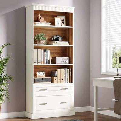 5-Shelf Bookcase with Drawer, 72'' Free-Standing Bookshelf Display Storage Rack