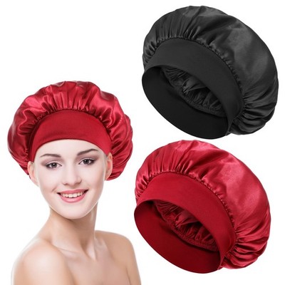JIYIN 2Pcs Silk Bonnet for Sleeping, Satin Hair Bonnets, Large, Black+Red