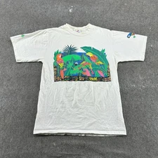 VINTAGE Rio Las Vegas Shirt Men L White Graphic Parrots Nature Single Stitch 90s