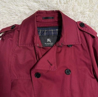 BURBERRY BLACK LABEL Trench Coat Red Wine Cotton Gabardine Liner