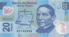 Mexico  20  Pesos 10.1.2012  Series R  Prefix X Polymer  Circulated Banknote BW9