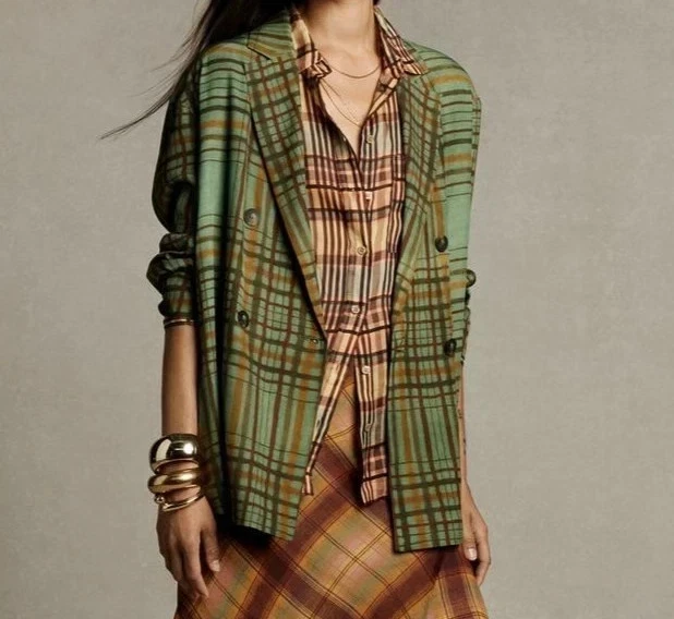 Zara Double Breasted Blazer Grün Viskose Mid-Length ZW Collection S
