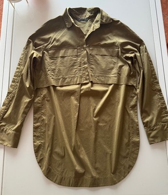  Luxus Bluse BCBGMAXAZRIA Oliv Oversize Vokuhila Gr.S Neu