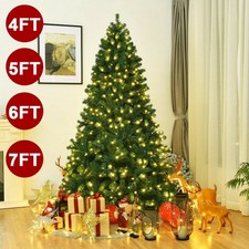 4/5/6/7ft Green Pine Christmas Tree with Lights Artificial Bushy Holiday Decor