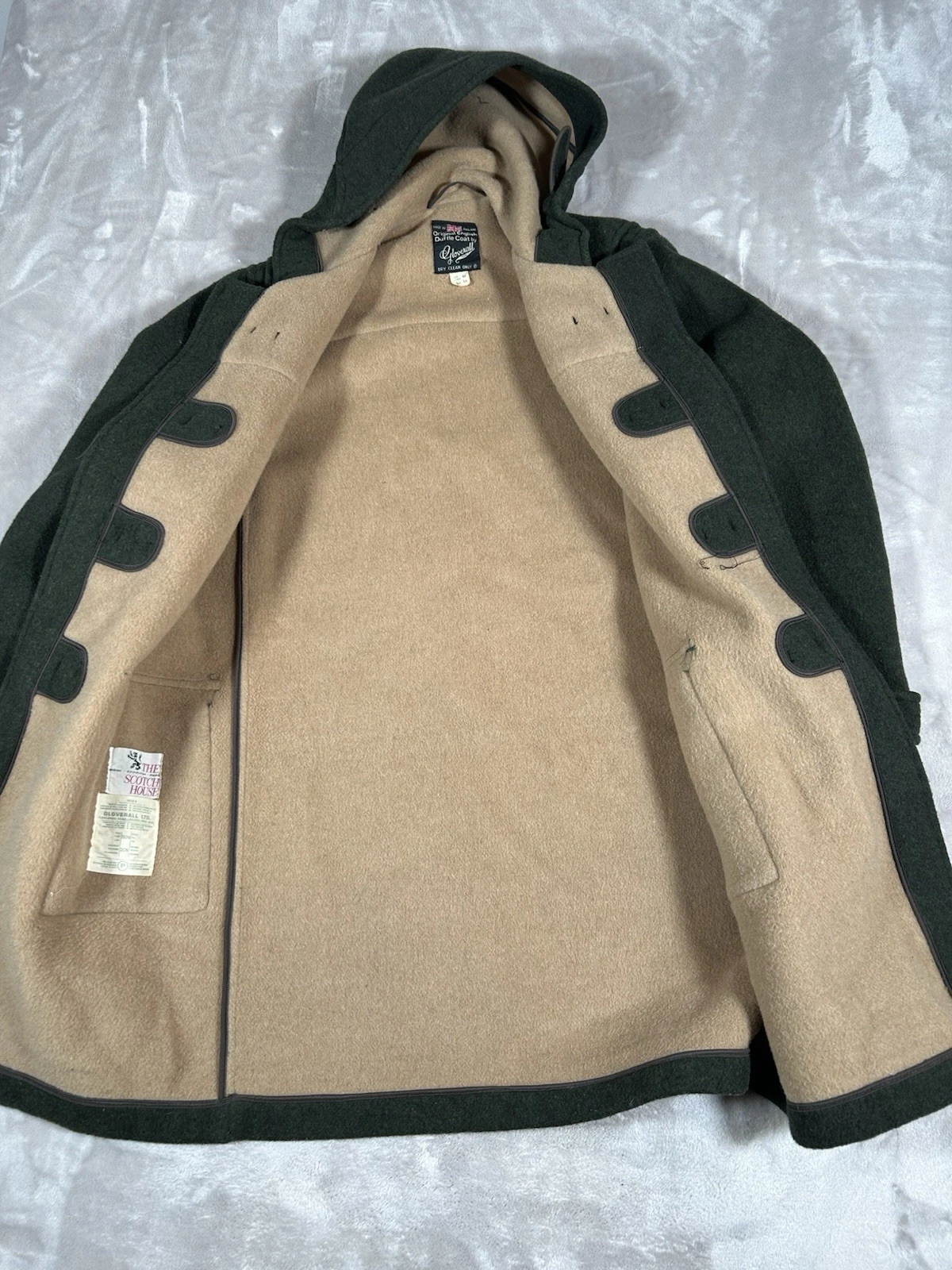 Vintage Gloverall Duffle Coat Mens 44 Green Wool Toggle Hooded British England - product detail image 10