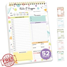Decorably 52 Sheet Pastel Undated Daily Planner Pad 6.5x10in To Do List