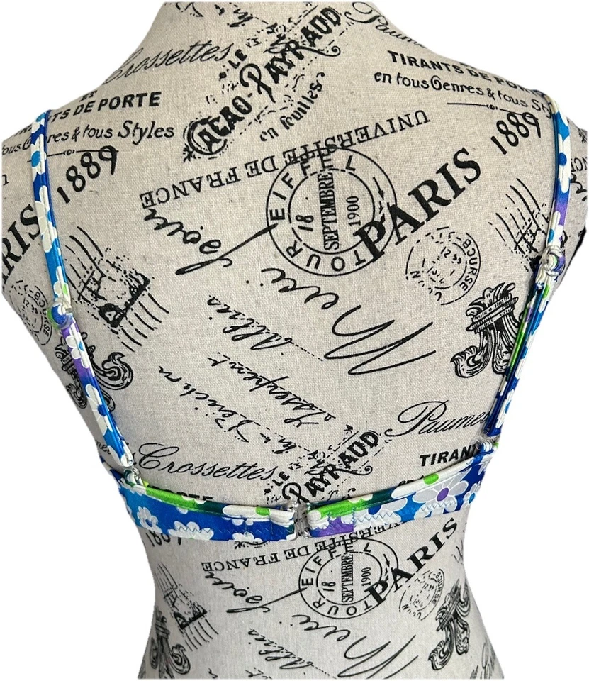 Vintage California Waves Neon Floral Bikini Push Up Top Size M 90s Made In USA - Image 4 of 4