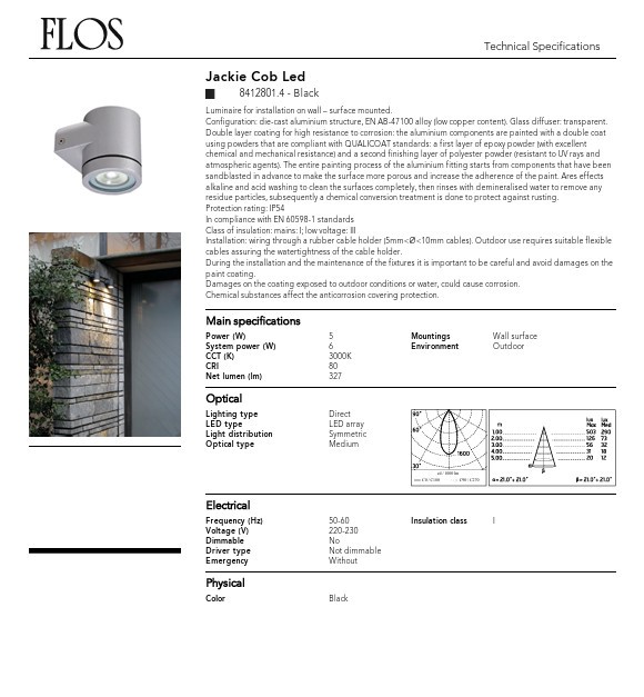 Flos Ampoule LED Jackie 5 W 220-230 V WW 40 BK 4 8412801.4