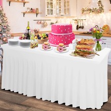 Falda de mesa gruesa de spandex y cubierta de 6 pies, mantel ajustado rectangular con ple...