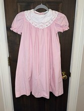 Vintage Chabre Pink Gingham Dress Lace Collar Size 6