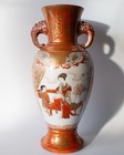 Fine Antique Japanese Meiji Kutani Porcelain Vase With Figures Ho-o Bird Handles