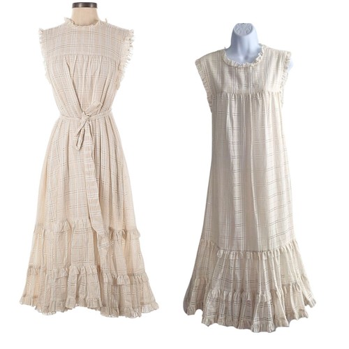Robe midi smock bohème ivoire MacPherson à carreaux LISA MARIE FERNANDEZ éthérée - Photo 1/10