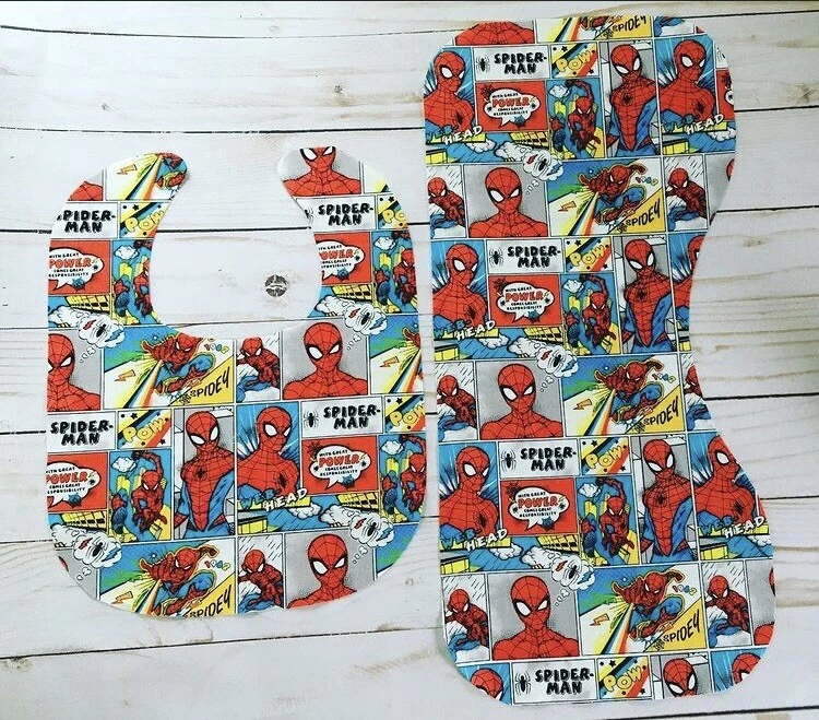 Super Hero Spider Guy Baby Bib Burp Cloth Set New Handmade Boy Girl