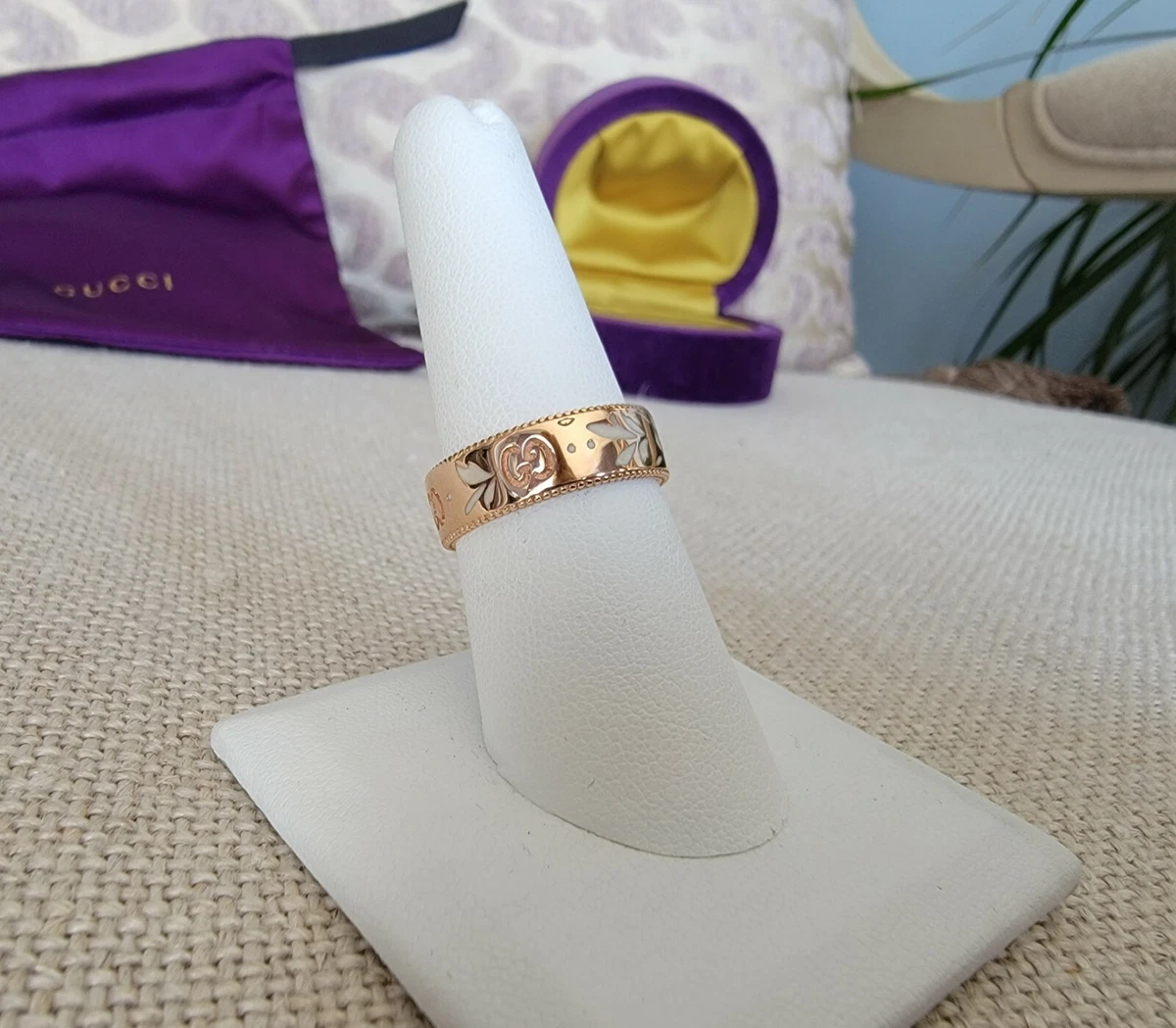 NWB Gucci Icon Blooms 18k Rose Gold w White Enamel Ring Ret