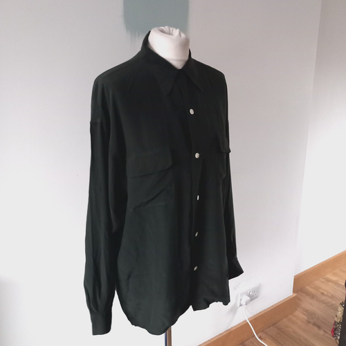 Jigsaw Women's Shirt UK 12 14 Darkest Green 100% Silk Long Sleeve Collared Basic - Picture 5 of 9