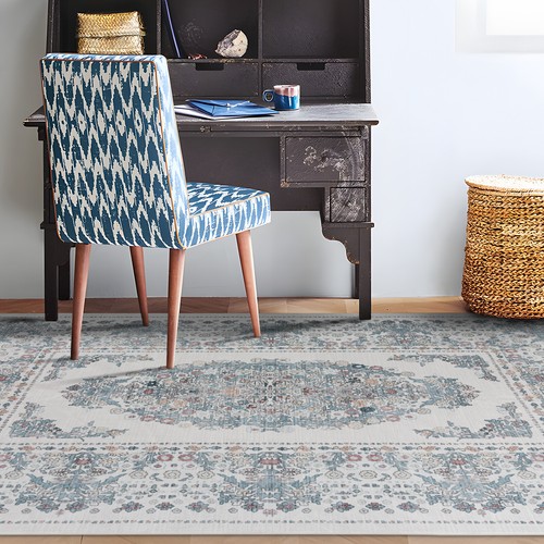Extra Large Area Rug/ Modern Carpet/ Machine Washable/ Blue Ivory Runner Mat - Picture 34 of 40