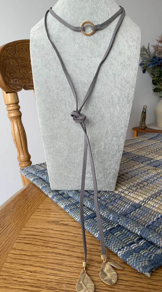 Plunder Design Fashion Trendy Vintage Jewelry Rebecca Gray Suede Wrap Necklace
