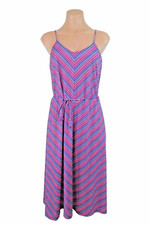 VTG 70s Chevron Nylon Abstract A-Line Belted House Dress sz M/L 9 Flowy Summer